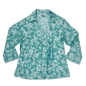 Infinity Maternity Blouse Womens L Teal Green Floral Boho Norm Core‎ Comfy Shirt